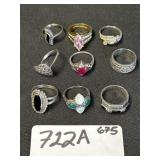 9 Sterling Silver Rings.