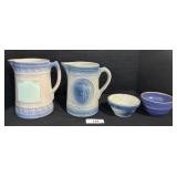 2 Stoneware Pitchers & 2 Stoneware Bowls