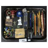 Vintage Glass Marbles & Advertising Pens, Pins.