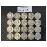 (20) 90% Silver Pre 64ï¿½ Franklin Half Dollars