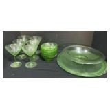 Uranium Glass Goblets, Sundae Dishes, Bowl.