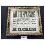 Vintage Framed Canvas NO TRESPASSING Sign.