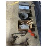 Linesman Pole Climbers, Toolboxes, Hatchet.