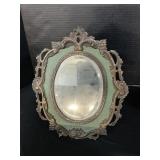 Ornate Brass & Verdigris Standing Vanity Mirror.