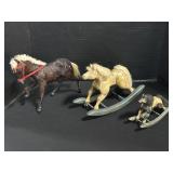 3 Primitive Folk Art Rocking Horse Toys.