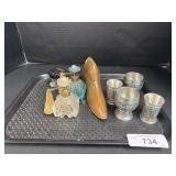 Vintage Perfume Bottles & Pewter Shot Glasses.
