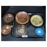 Jeff White Redware Pottery Plate, Carnival Glass.