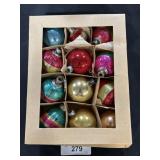 Box of 12 Vintage Glass Christmas Ornaments.