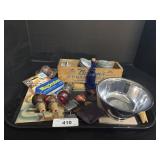 Pewter Bowl, Lock, Tokens, Magicubes, Jar Lids.