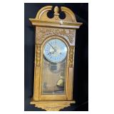 Vintage Oak Carved Pendulum Wall Clock.
