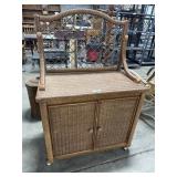 Vtg Wicker Serving Cabinet.