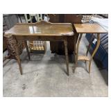 Vtg Oak Hall Table & Side Table/Plant Stand.