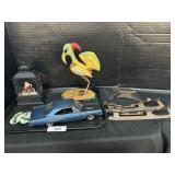 Hand Carved Bird Figure, Vintage Ice Skates.