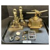 Baldwin Brass Bookends, Flying Trophy, Pins.