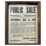 Framed Lebanon County Public Sale Poster.