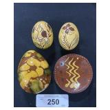 Breininger Redware Slip Glaze Eggs & Mini Plate.