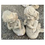 Pair Of Concrete Mermaid Garden Sculptures.