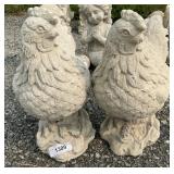 Pair Of Concrete Chicken Garden Sculptures.