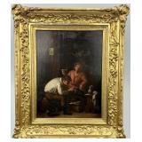 17th C. Smoking Peasants Oil on Canvas.