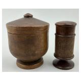 Turned Wood Peaseware Treenware Sugar Bowl & Jar.