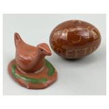 Rare Breininger Pottery PA Redware Egg & Figurine.