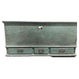 19th C Blue Painted Blanket Chest.