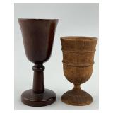Pair of Turned Wood Treenware Goblets.