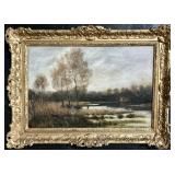 19th C Landscape Oil Painting on Canvas.