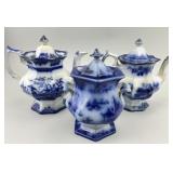 6pc 19th C English Flow Blue Ironstone.
