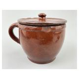 Pennsylvania Redware Pottery Bean Pot & Lid.