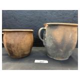 2 W. Smith Womelsdorf PA Redware Crocks W/ Handles