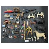 Vintage Plastic Animal & Figures, Glass Marbles.