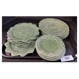 Bordallo Pinheiro Green Majolica Plate Collection.