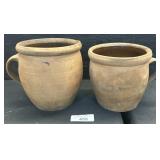 2 Redware Pottery Crocks W/ Handles