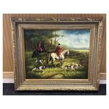 Oil On Board English Fox Hunting Scene.