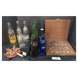 Glass Soda Bottles, Hersheys Souvenir Spoons.