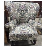 Chippendale-Style Floral Wing Chair.