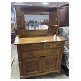Antique Oak Dry Sink Server Buffet.