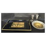 Blown Glass Dish, Wood Bunny Serving Tray.