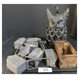 Well Chain, Owl Lantern & Wood Box.