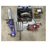 Chainsaw, Circular Saw, Compressor, Light.