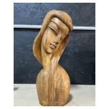 Carved Wooden Bust Of Woman.