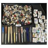 Vintage Buttons, Floral Pins, Adv. Letter Openers.