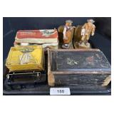 Vintage Dry Iron, Bookends, Reading Glasses.