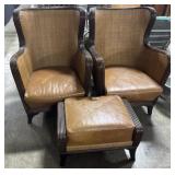 1970s Rattan Leather Ralph Lauren Style Curved