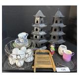 2 Pagoda Candle Holders, Tea Cups & Plates.