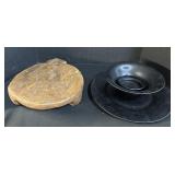Wooden Stand & Matte Black Chip Serving Set.