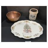 Rockdale Pottery Stoneware Crock, Copper Bowl.