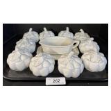 White Ceramic Pumpkin Soup Bowls & Gravy Boat Set.