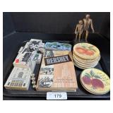 Hersheys Book, Statue, Wooden Figures.